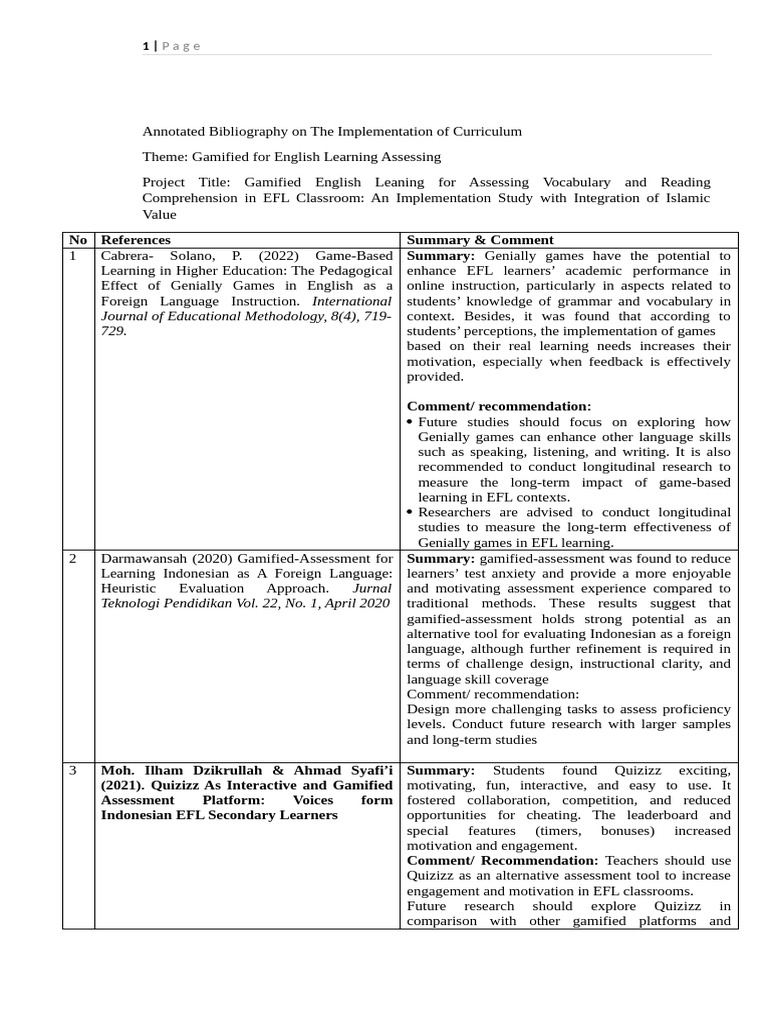 Gamified Curriculum for EFL Assessment | PDF | English As A Second Or ...