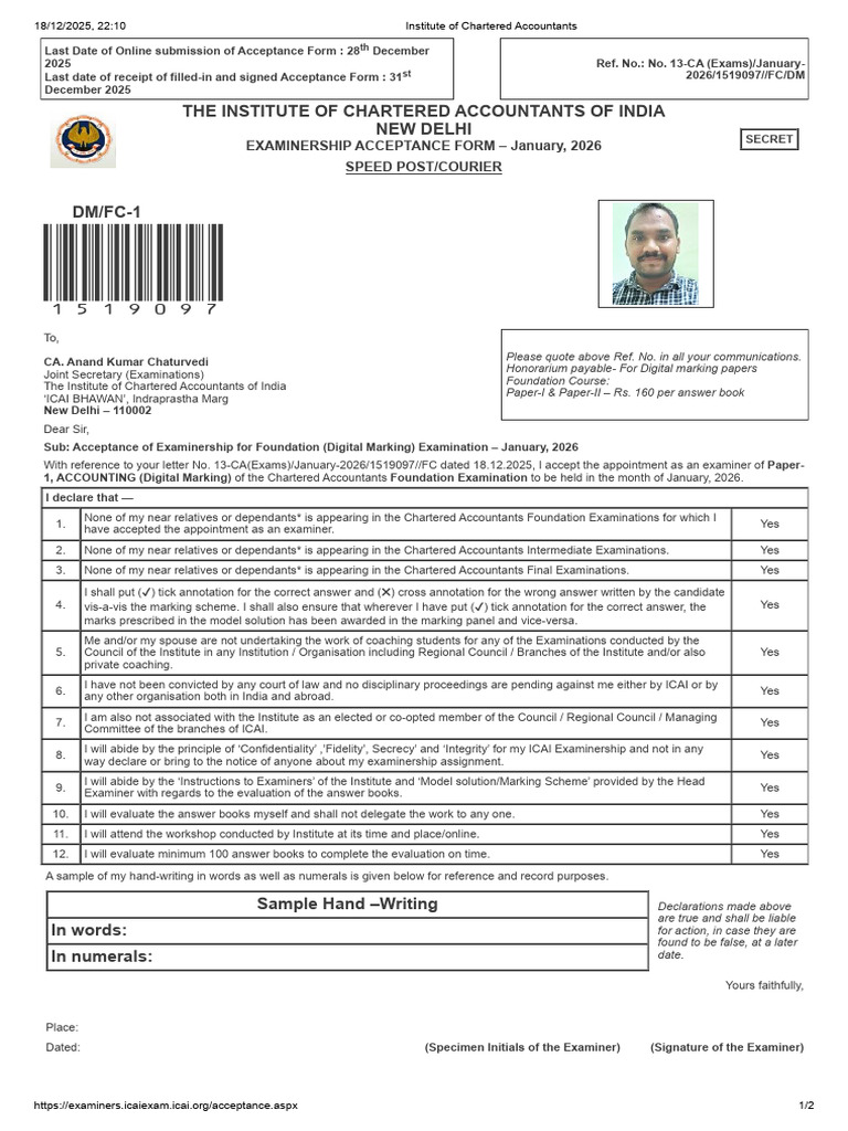 CA Foundation Exam Paper Sign | PDF