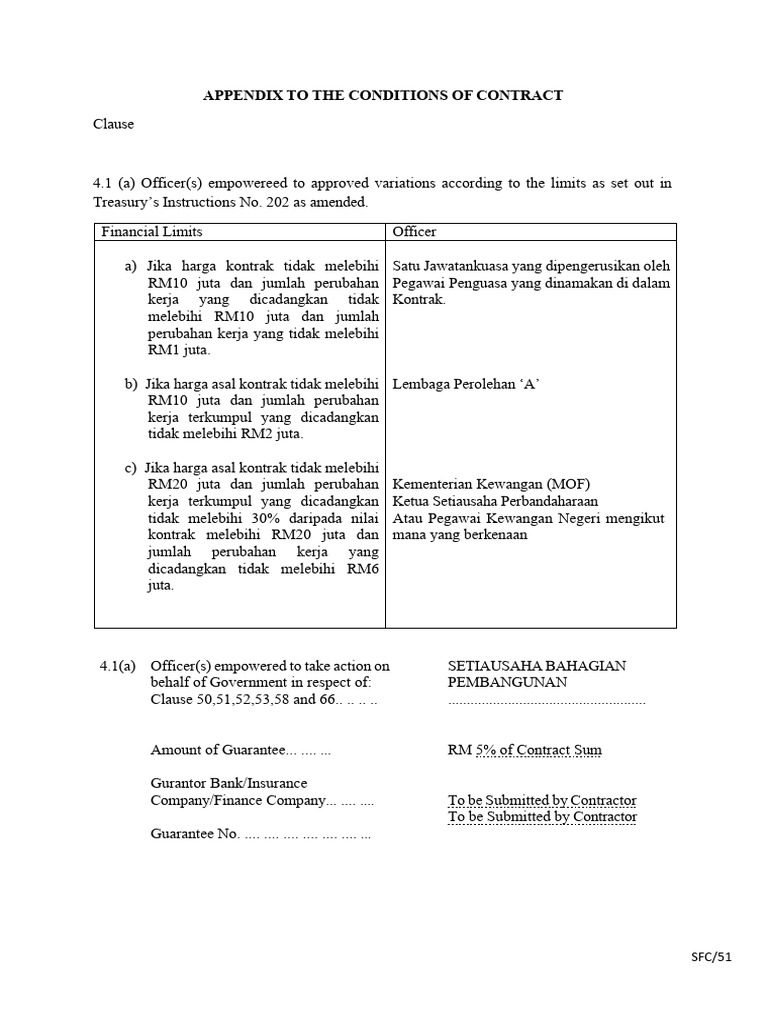 Appendix To The Conditions of Contract | PDF | Financial Services ...