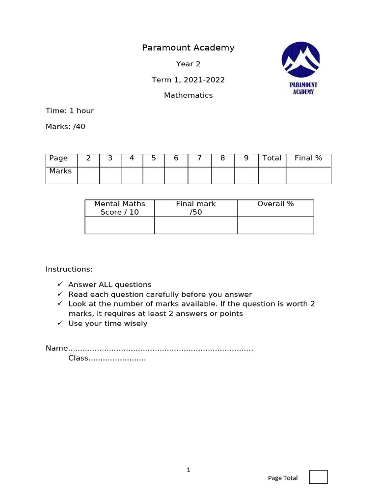 Year 2 Term 1 Math Assessment | PDF | Chess Openings | Chess Theory