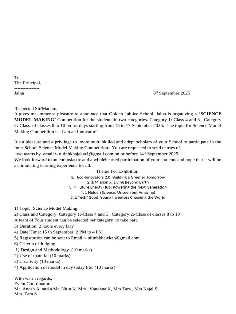 Science Model Making Competition 2025 | PDF