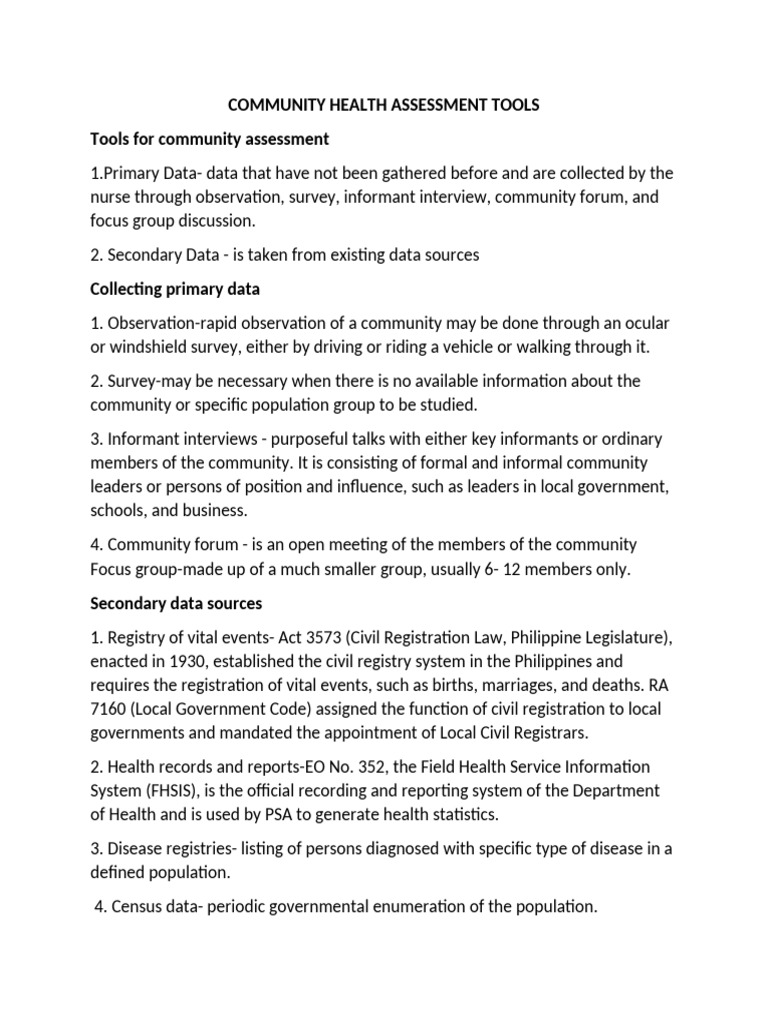Community Health Assessment Tools Guide | PDF | Survey Methodology ...