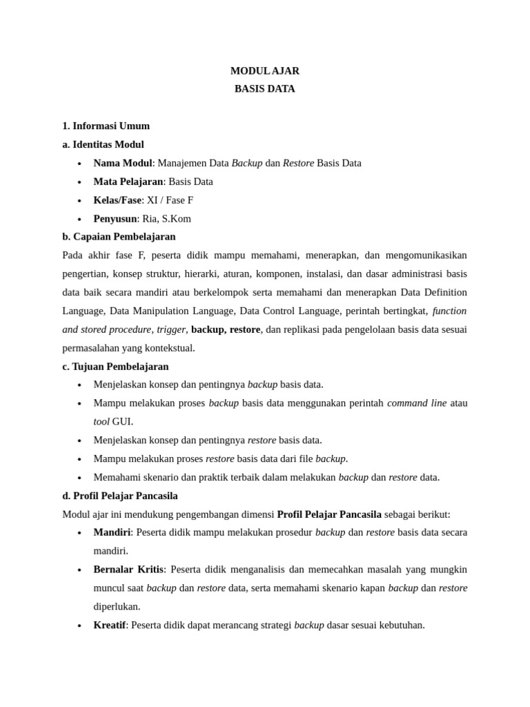 Manajemen Backup dan Restore Basis Data | PDF