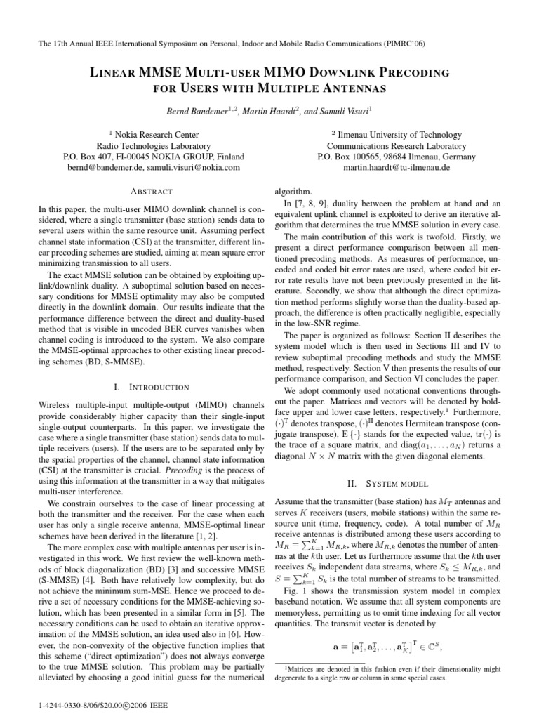 MIMO Downlink Precoding Techniques | PDF | Mimo | Mathematical Optimization