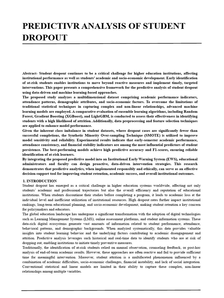 Predictive Analysis of Student Dropout | PDF | Machine Learning ...