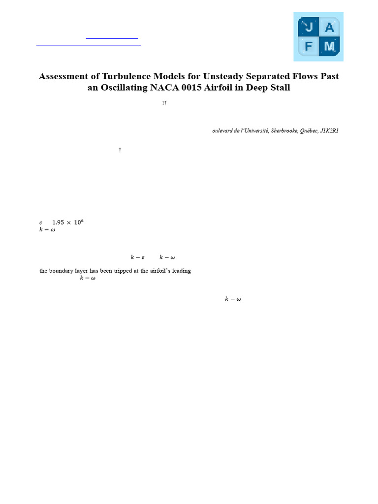 Turbulence Models for Dynamic Stall Analysis | PDF | Turbulence | Lift ...