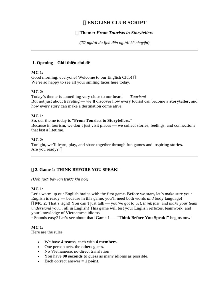 English Club: Tourists to Storytellers | PDF | Human Communication