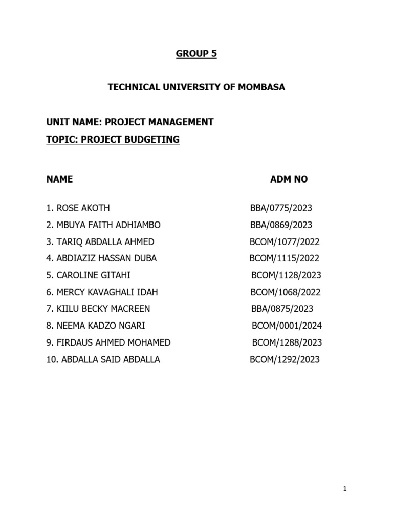 Project Budgeting Group 5 Assignment (1) | PDF | Budget | Project ...
