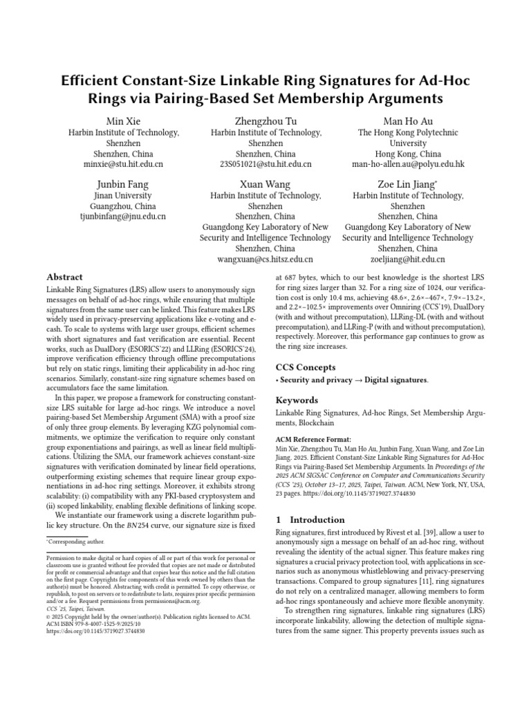 Constant-Size Linkable Ring Signatures | PDF | Public Key Cryptography ...