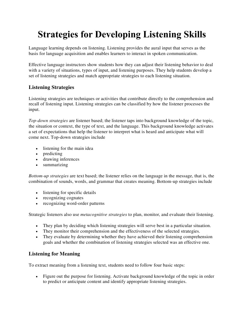 Strategies For Teaching Listening Skills Pdf