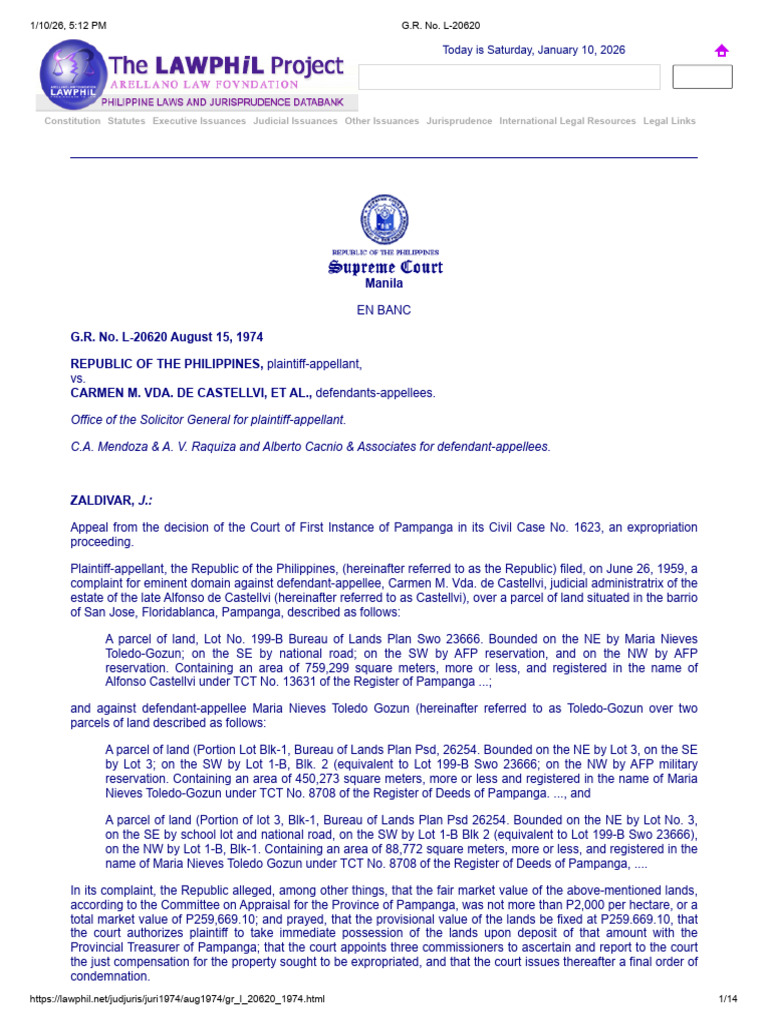 Expropriation Case G.R. No. L-20620 Summary | PDF | Lease | Eminent Domain