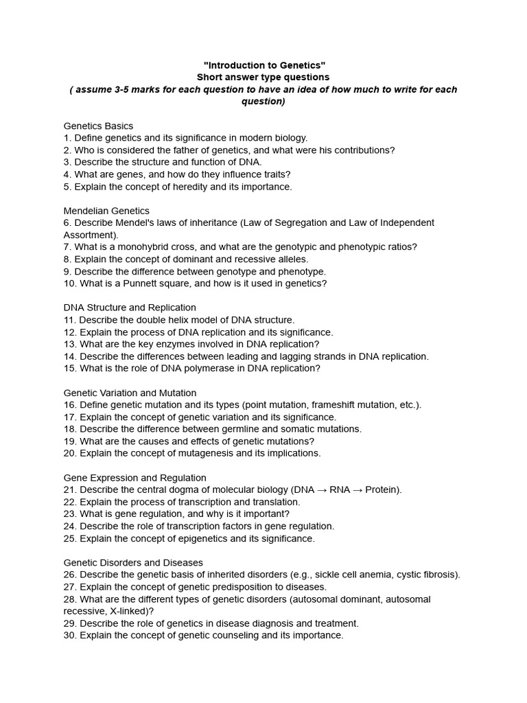 Genetics Basics: Key Concepts & Questions | PDF | Genetics | Genetic ...