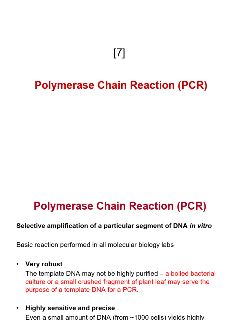 Lec 7 (PCR) (1) | PDF | Polymerase Chain Reaction | Taq Polymerase