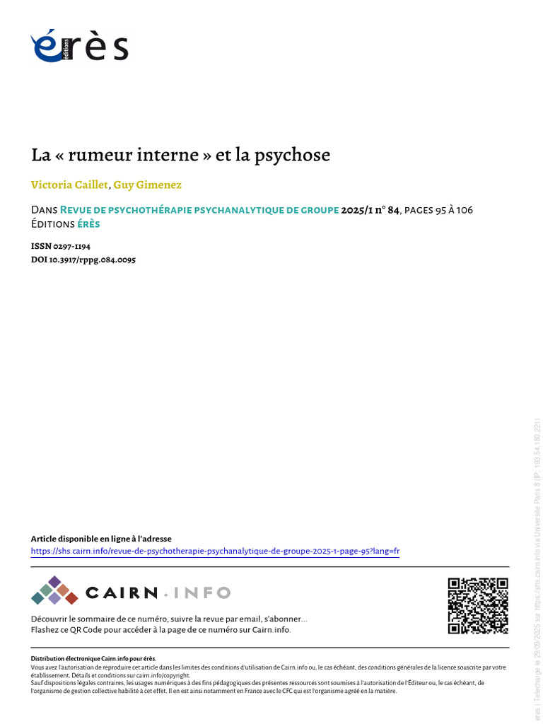 Rumeurs internes et psychose : une analyse | PDF | Psychose | Hallucination