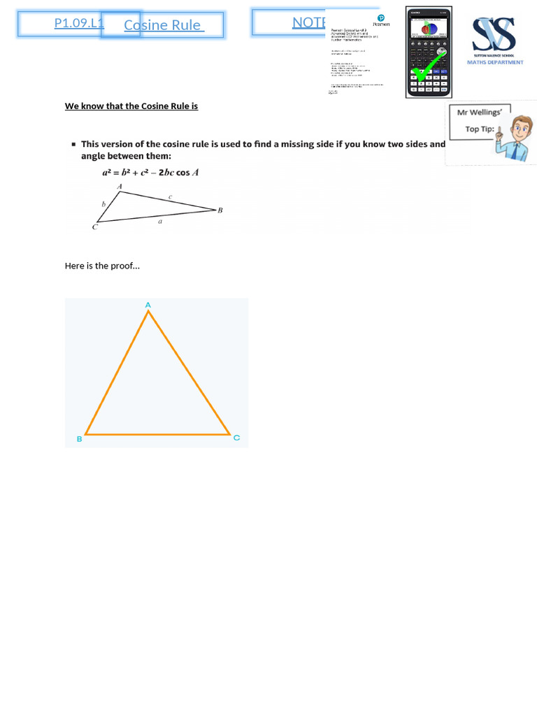 p1.09.l1 Notes Cos Rule | PDF