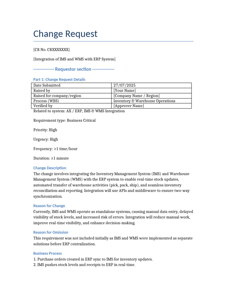 IMS_WMS_ERP_Integration_CR | PDF | Enterprise Resource Planning | Warehouse