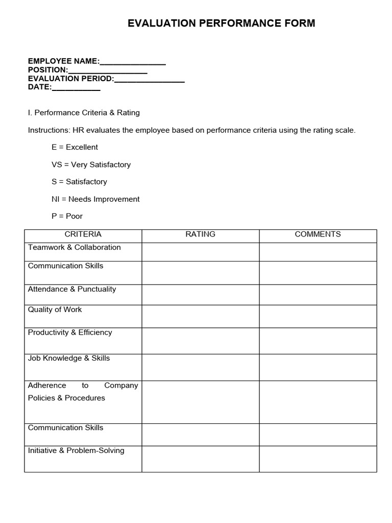 Employee Performance Evaluation Form | PDF