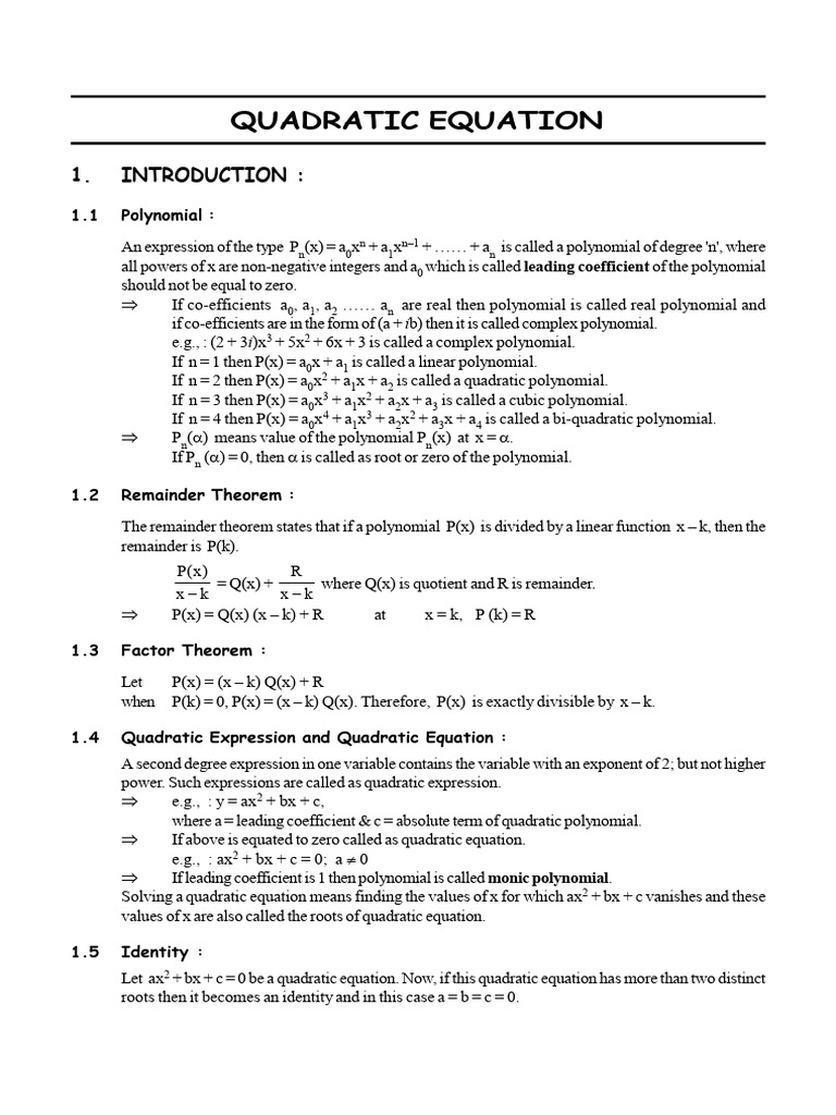 Understanding Quadratic Equations | PDF | Quadratic Equation | Polynomial