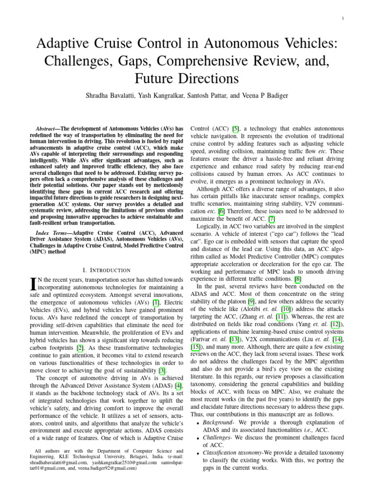 ACC in Autonomous Vehicles | PDF | Anti Lock Braking System | Vehicles