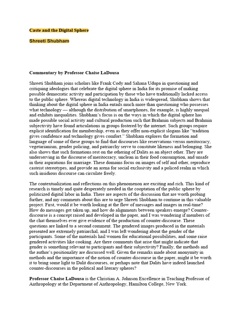 Caste Dynamics in India's Digital Sphere | PDF | Caste | Dalit