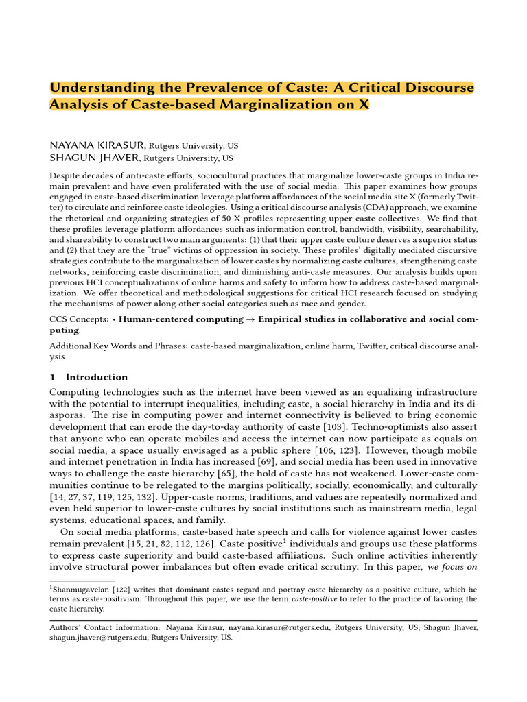 Caste Discrimination on Social Media X | PDF | Caste | Dalit