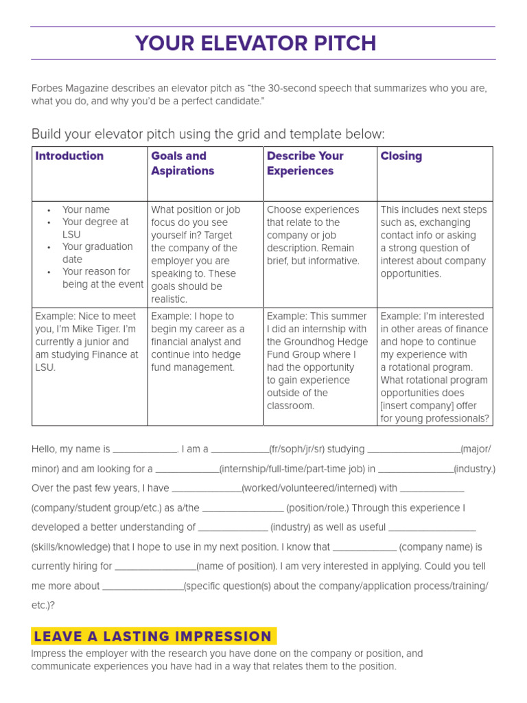 Crafting Your Elevator Pitch Guide | PDF