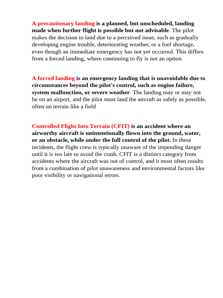Precautionary vs. Forced Landings Explained | PDF