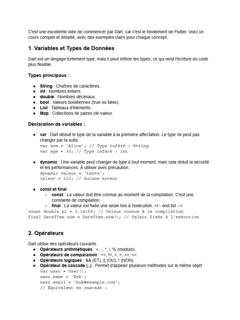 Introduction à Dart pour Flutter | PDF | Booléen | Développement de ...