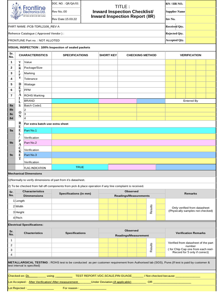 Inward Inspection Report for PCB-TDRL2108 | PDF | Engineering Tolerance
