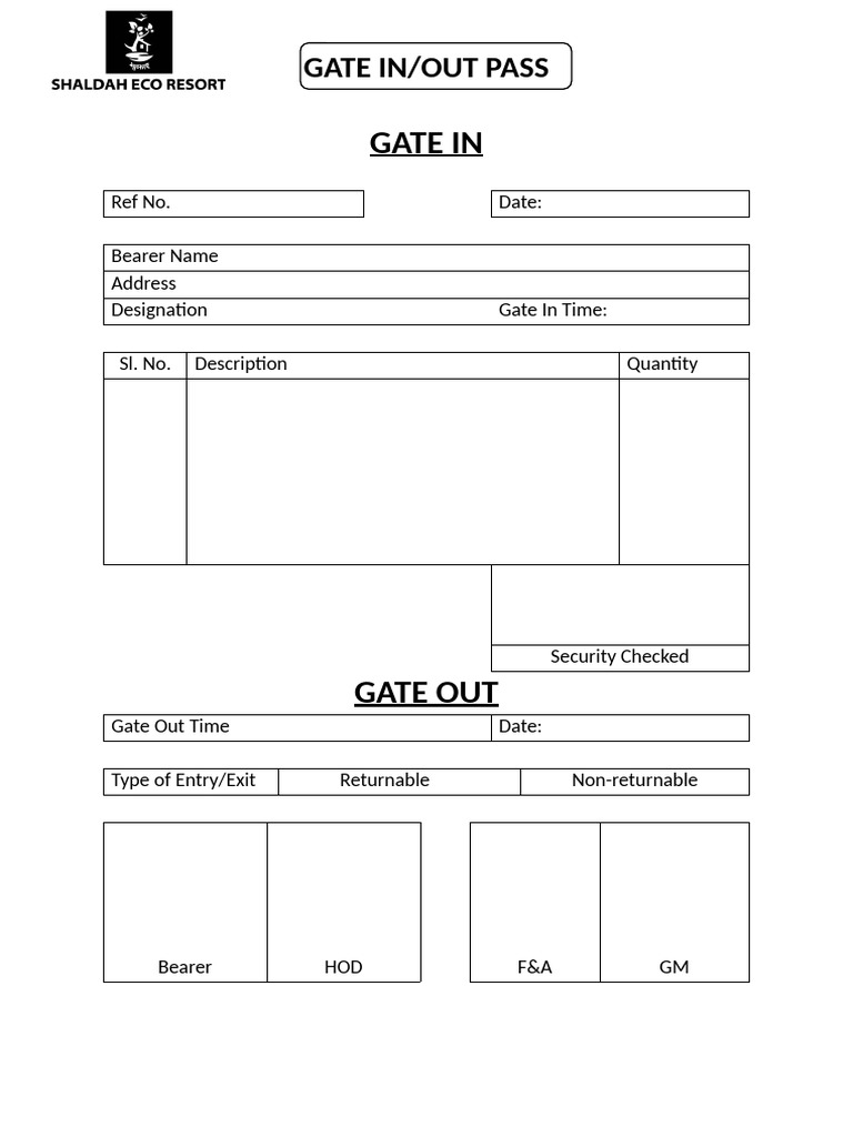 Gate In/Out Pass Template | PDF