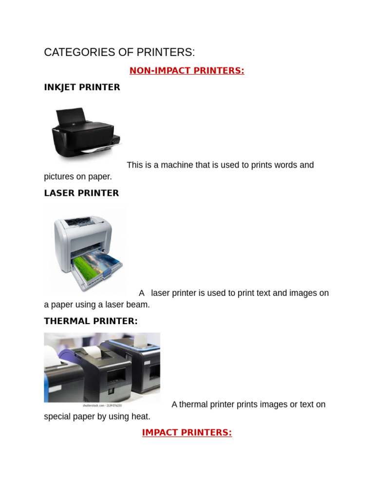 Types of Printers Explained | PDF