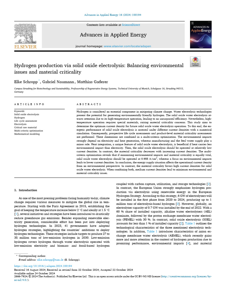 Optimizing Solid Oxide Electrolysis for Hydrogen | PDF | Hydrogen ...