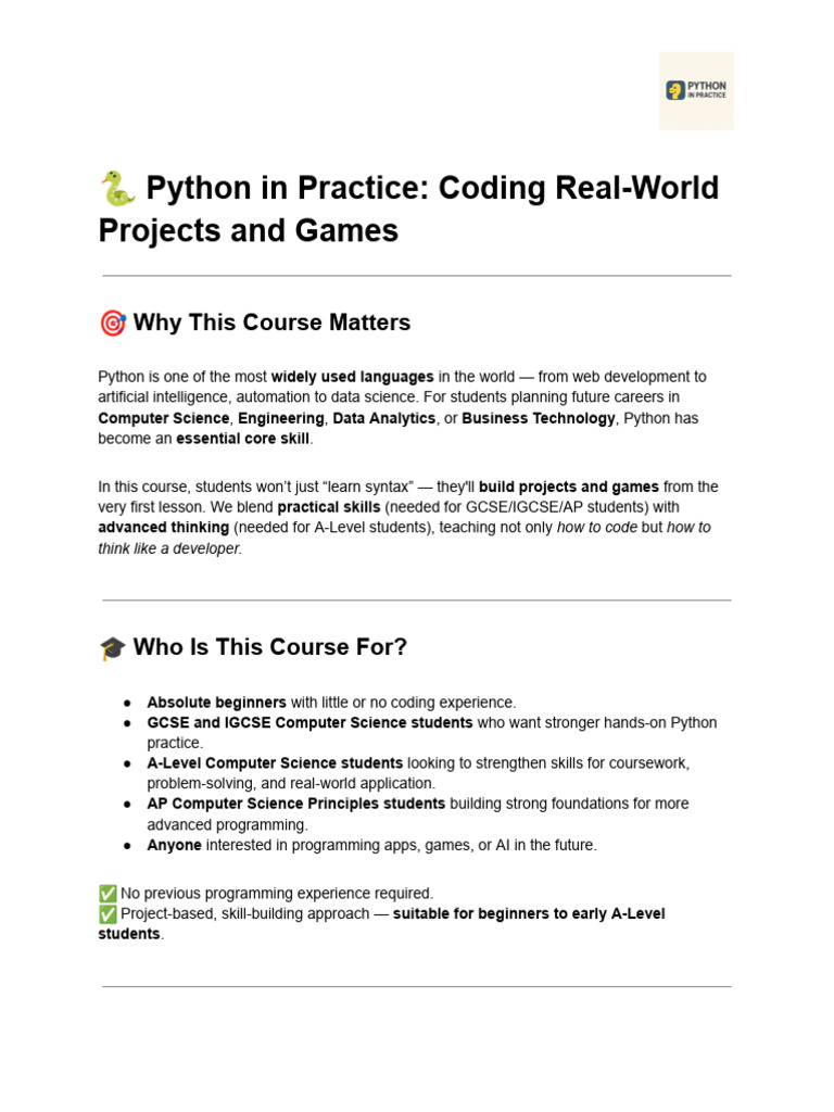 Python Projects Course for Beginners | PDF | Computer Programming ...
