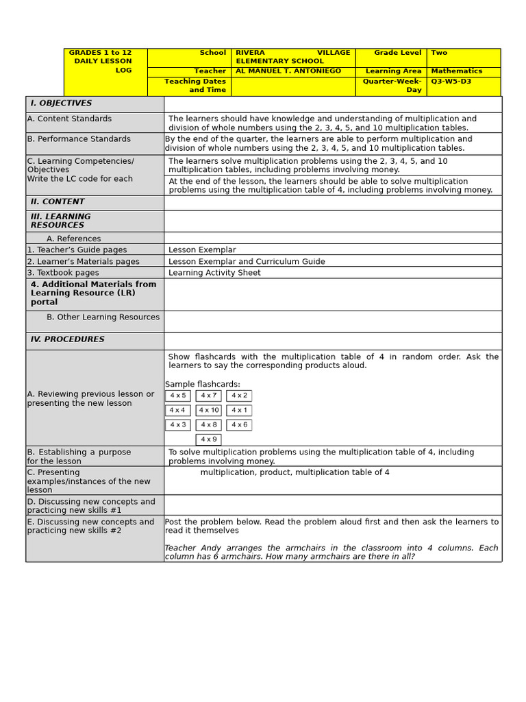Q3_W5D3MATH | PDF | Learning | Multiplication