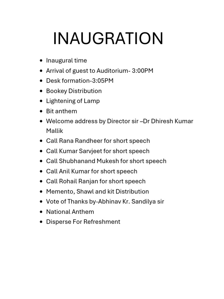Inaugration | PDF