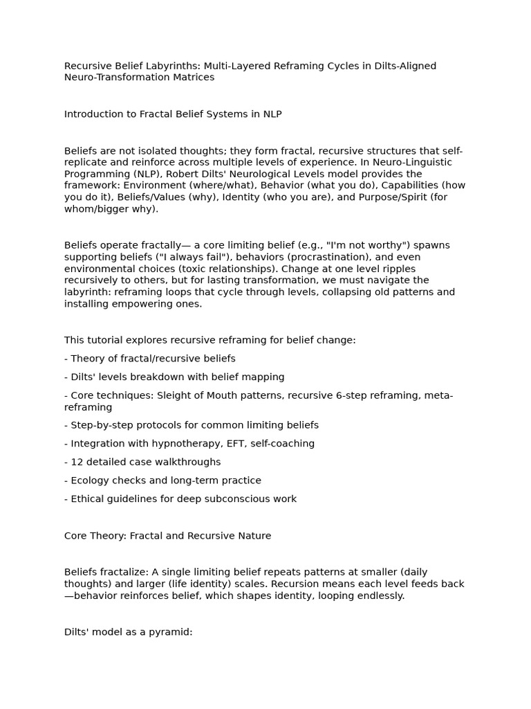 Recursive Belief Labyrinths Multi-Layered Reframing Cycles in Dilts ...