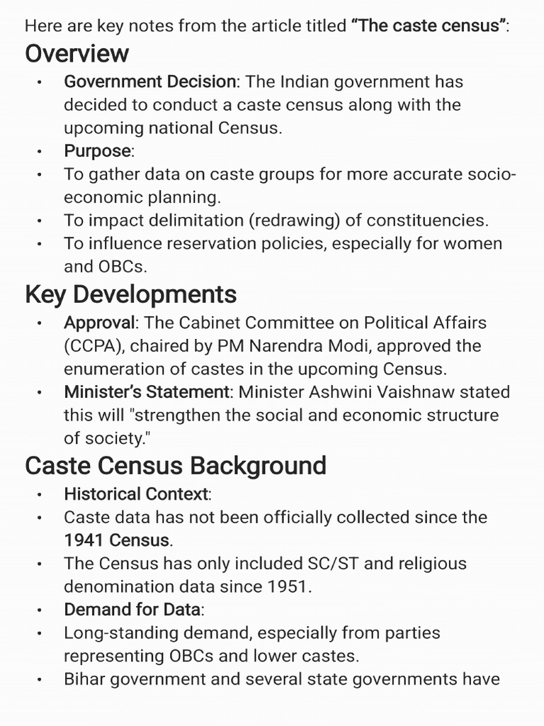 Caste Census in India | PDF