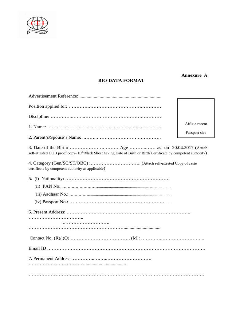 Bio-Data Format for Job Applications | PDF | Chess Theory | Chess