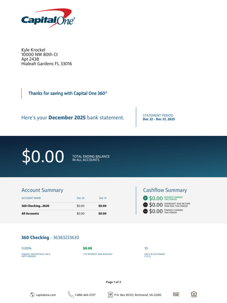 Capital One 360 Bank Statement Summary | PDF | Overdraft | Banking