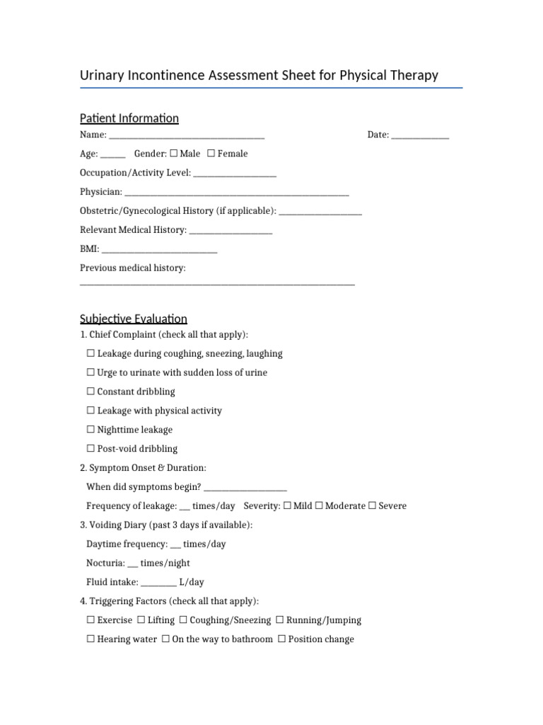 Urinary Incontinence Assessment Tool | PDF | Urinary Incontinence ...