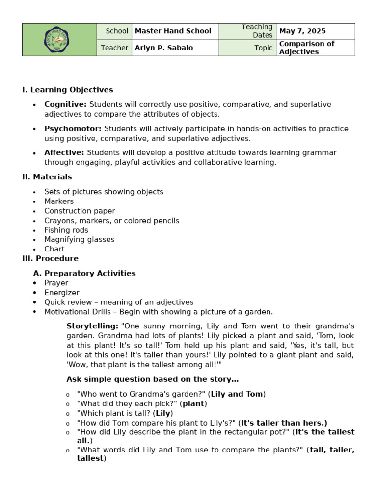 Lesson Plan - Master Hand School | PDF | Cognition | Cognitive Science