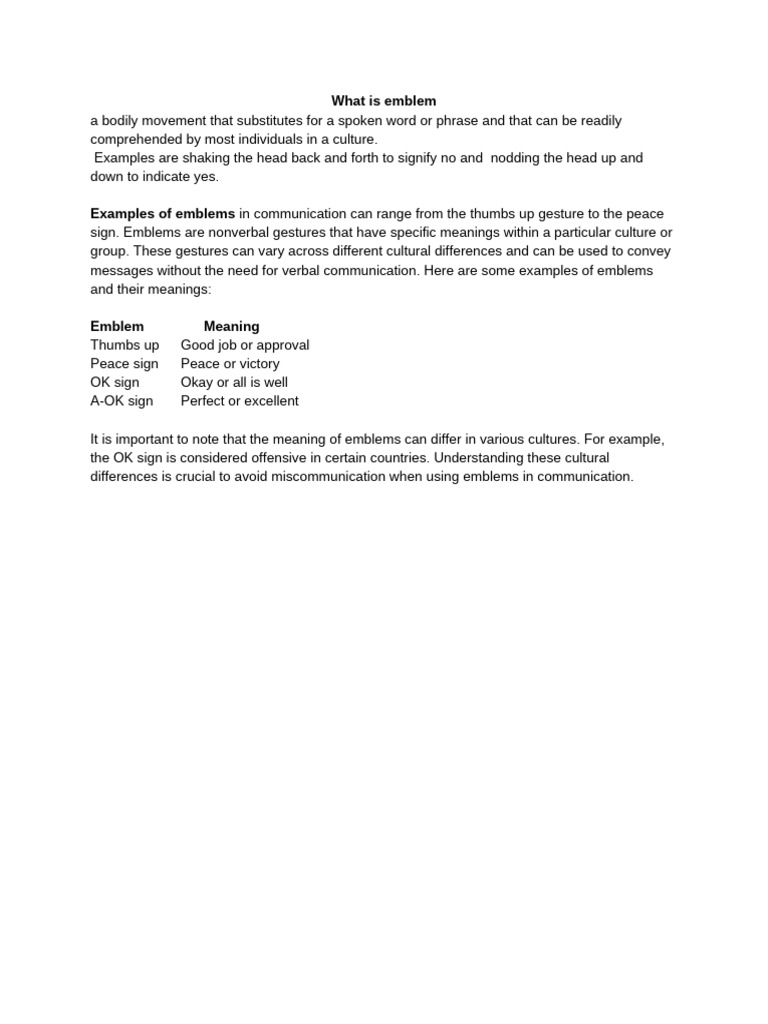 Understanding Emblems in Communication | PDF