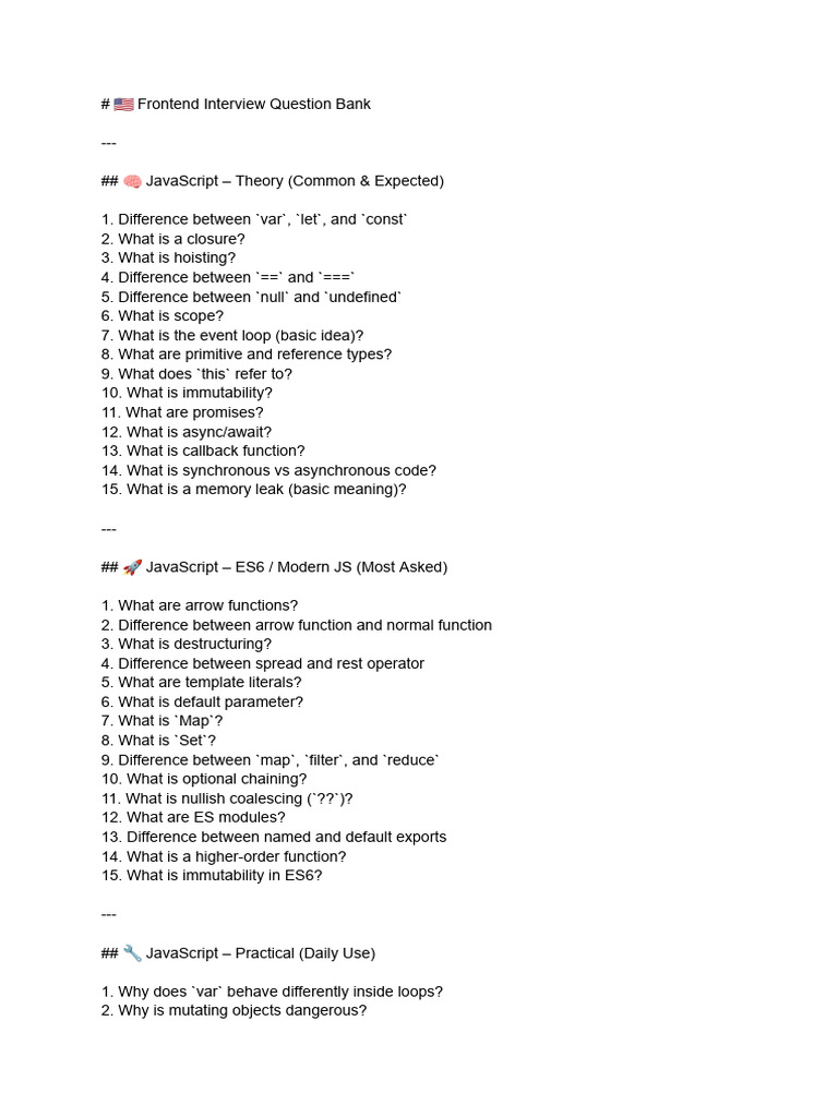 Frontend Interview Question Bank | PDF | String (Computer Science ...