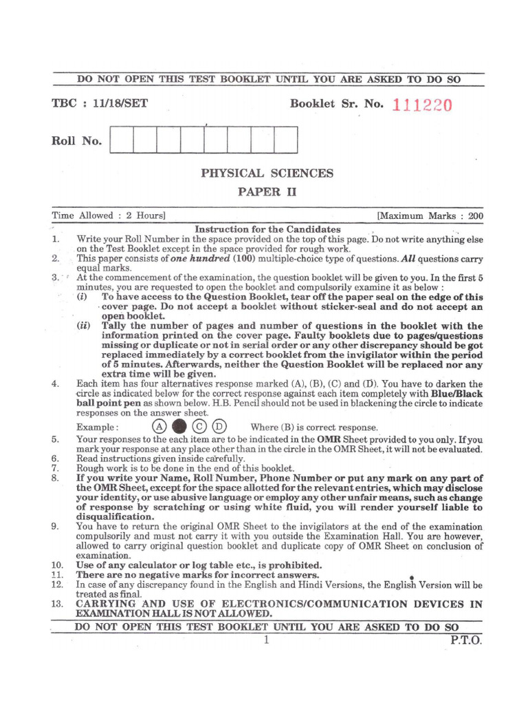 Physical Sciences Paper II342a640b f3ba 4552 a04d 2e3e86fe546b | PDF
