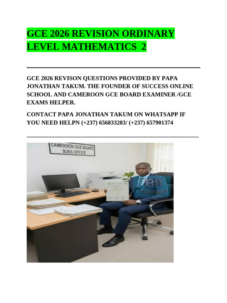 GCE 2026 O Level Math Revision Questions | PDF | Area | Geometry