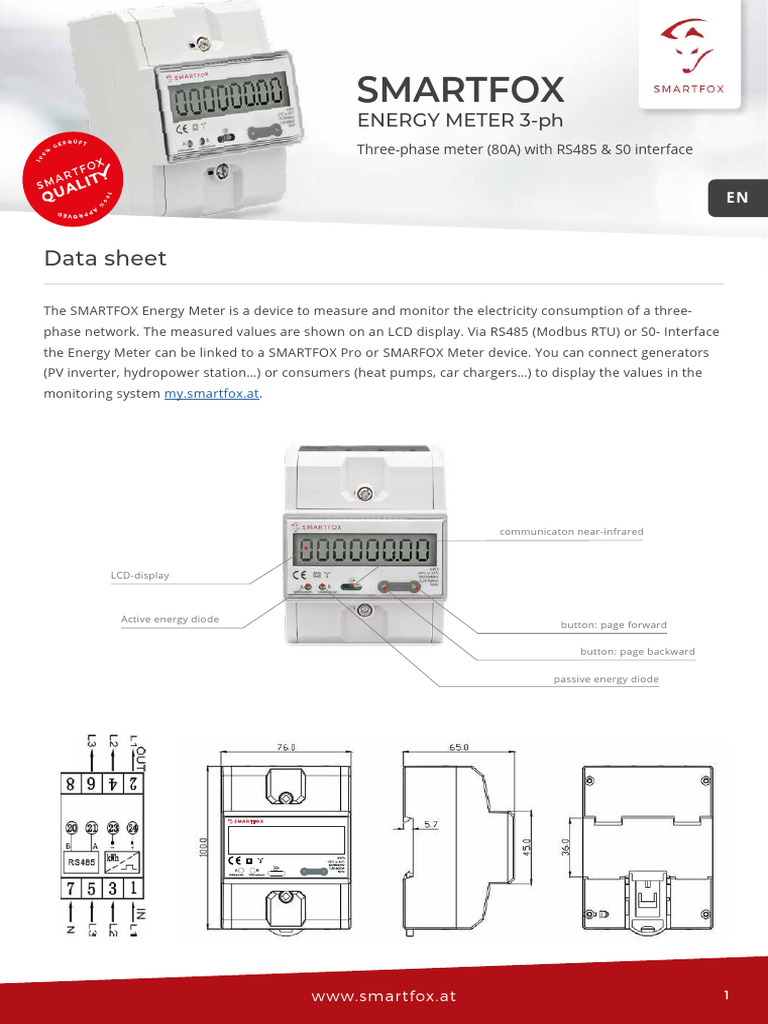 SMARTFOX 3-Phase Energy Meter Data Sheet | PDF | Liquid Crystal Display ...