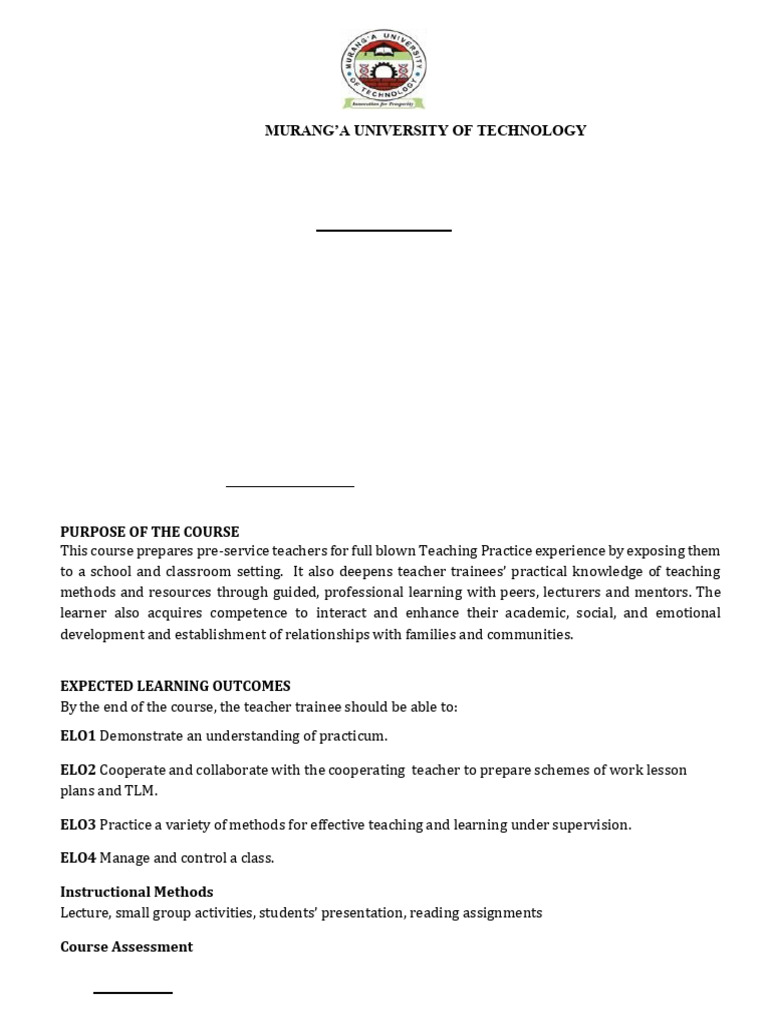 TDC 200 Practicum Course Outline 2026 | PDF | Teachers | Educational ...