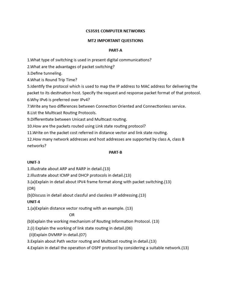 Key Questions on Computer Networks CS3591 | PDF | Routing | Ip Address