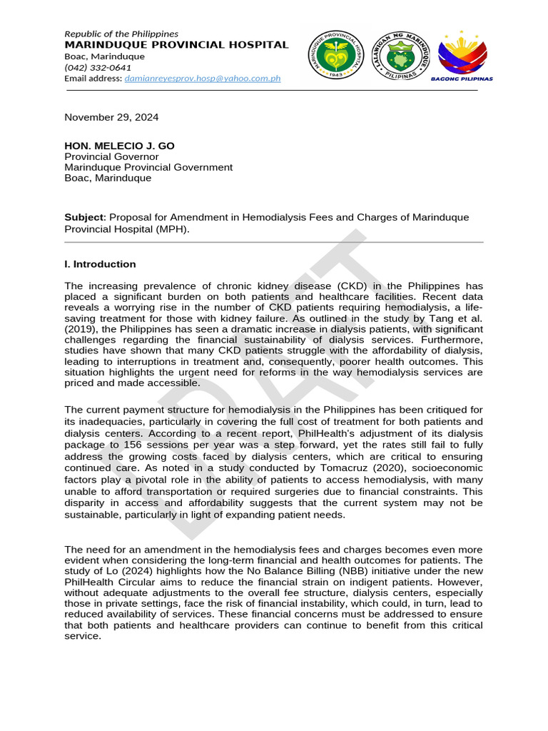 MPH-HD Draft Proposal | PDF | Hemodialysis | Chronic Kidney Disease