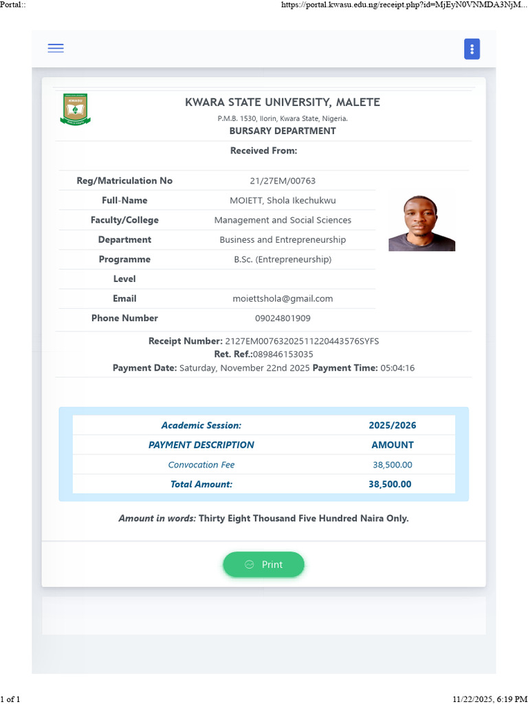 Convocation Receipt | PDF
